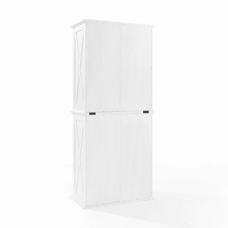 Tall Pantry Cabinet Distressed White Farmhouse X-Door Gunmetal Hardware