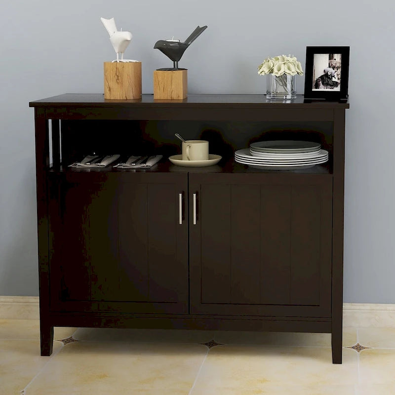 Brown Kitchen Storage Sideboard Buffet Cabinet with Magnetic Doors