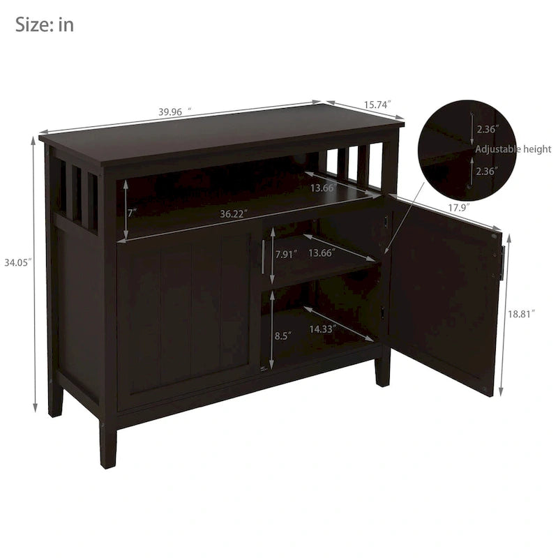 Brown Kitchen Storage Sideboard Buffet Cabinet with Magnetic Doors