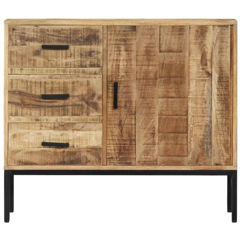 Solid Mango Wood Sideboard with 3 Drawers and 1 Door Natural Brown