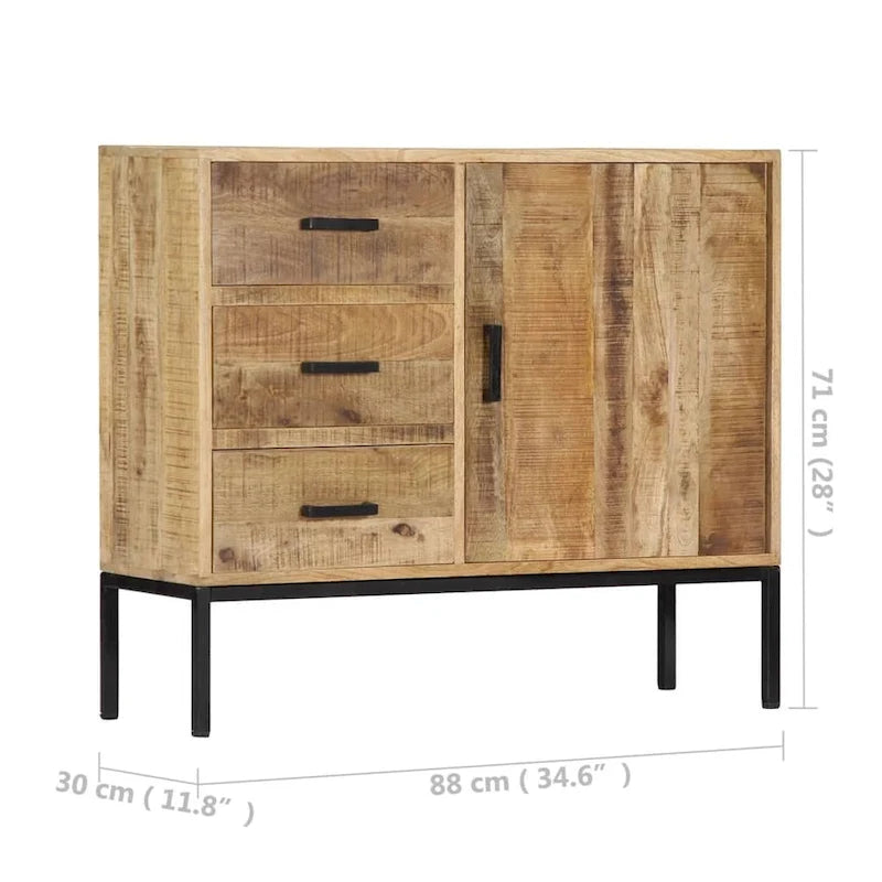 Solid Mango Wood Sideboard with 3 Drawers and 1 Door Natural Brown