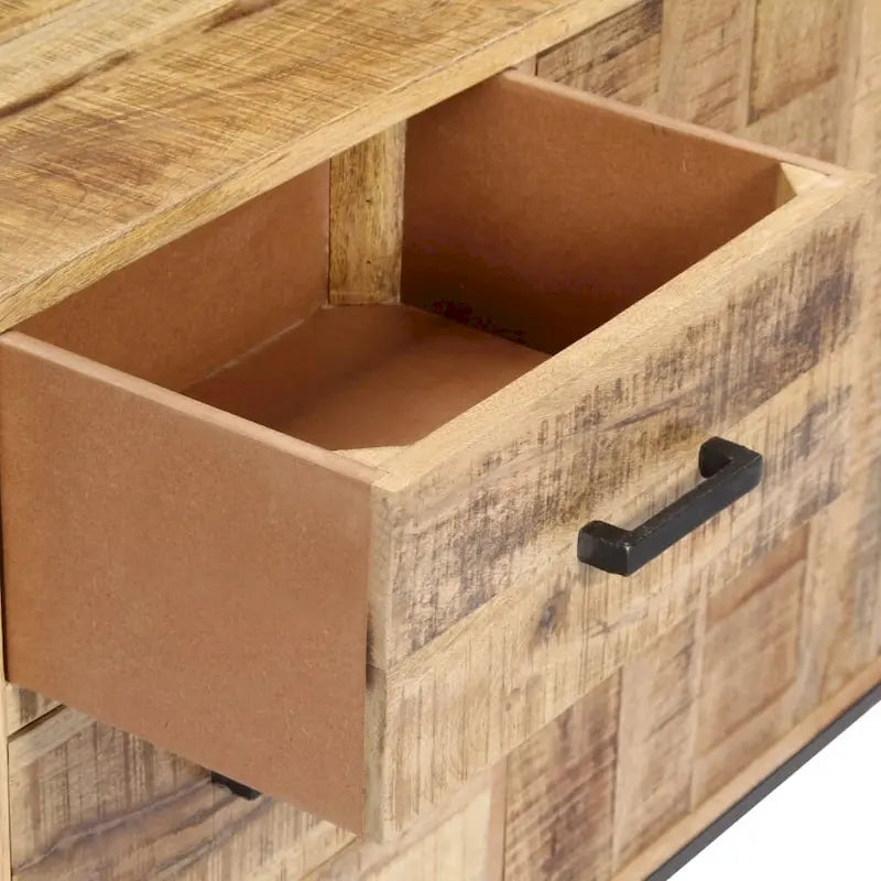Solid Mango Wood Sideboard with 3 Drawers and 1 Door Natural Brown