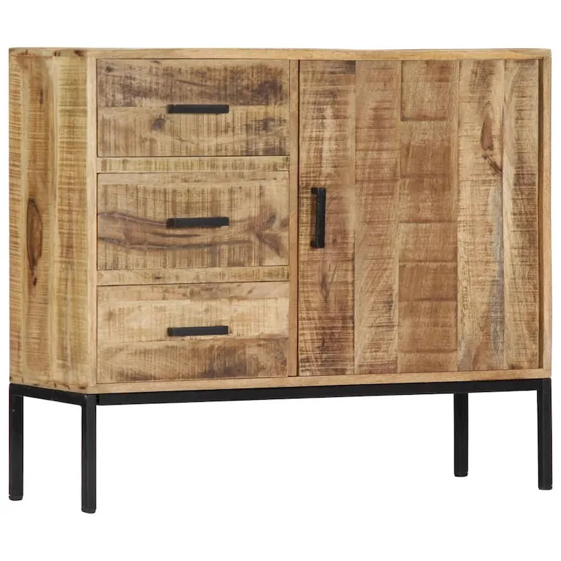 Solid Mango Wood Sideboard with 3 Drawers and 1 Door Natural Brown
