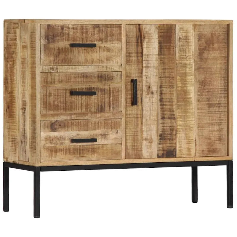 Solid Mango Wood Sideboard with 3 Drawers and 1 Door Natural Brown