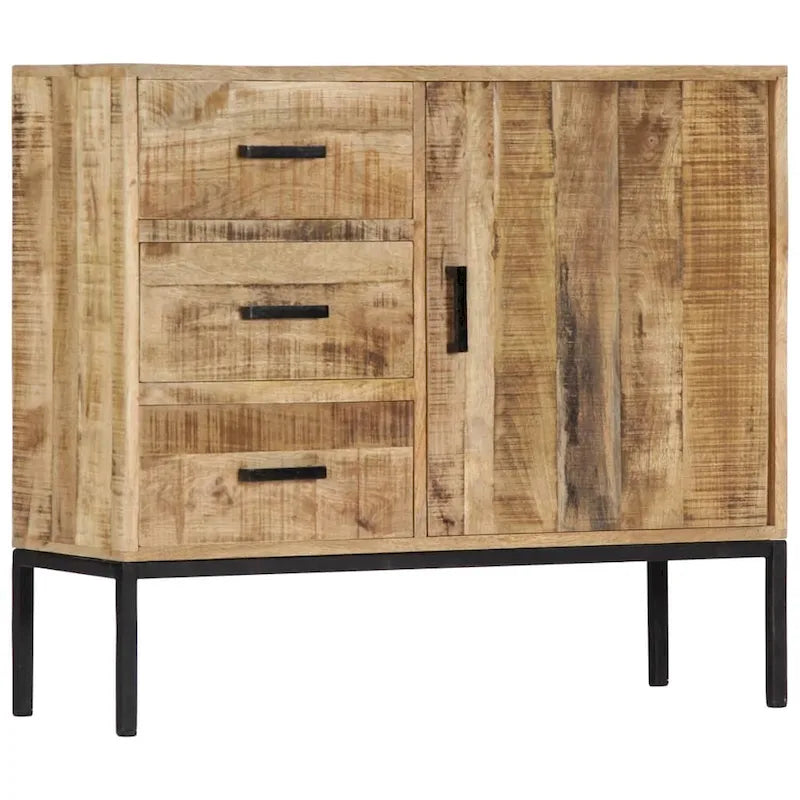 Solid Mango Wood Sideboard with 3 Drawers and 1 Door Natural Brown