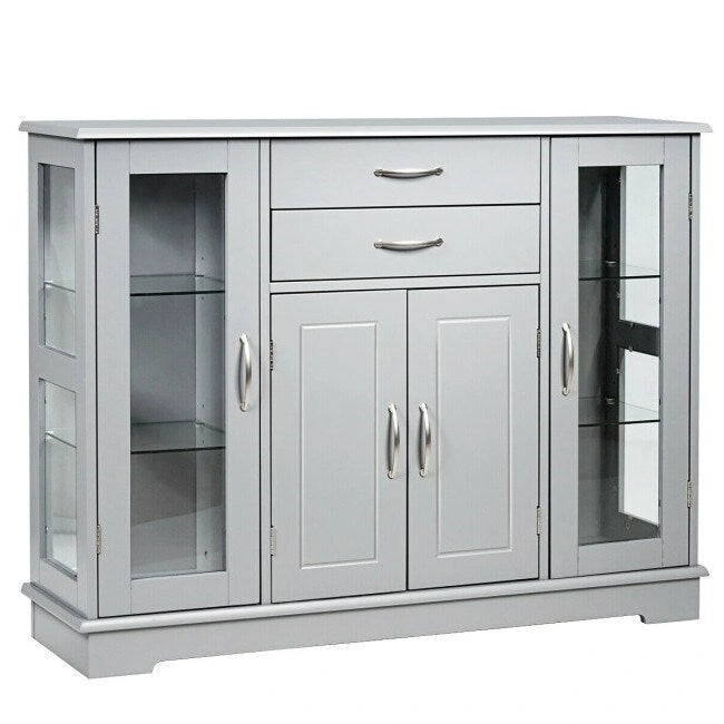 Wood Buffet Sideboard Cabinet with Glass Display Doors - 42 inches L x 11.5 inches W x 32 inches H
