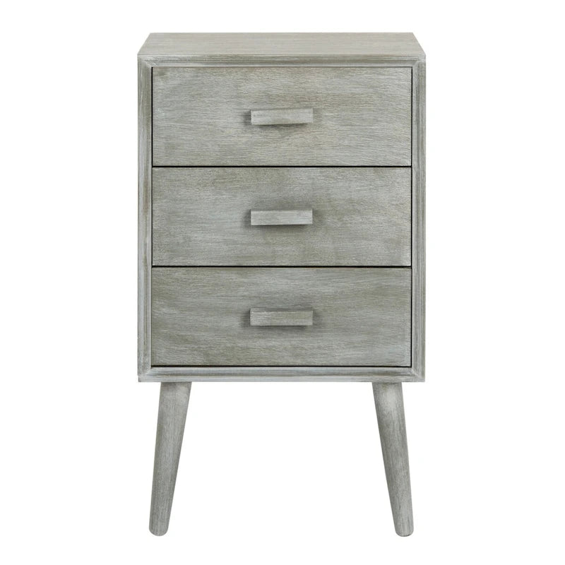 Slate Grey Mid-Century 3-Drawer Accent Chest with Tapered Wood Legs