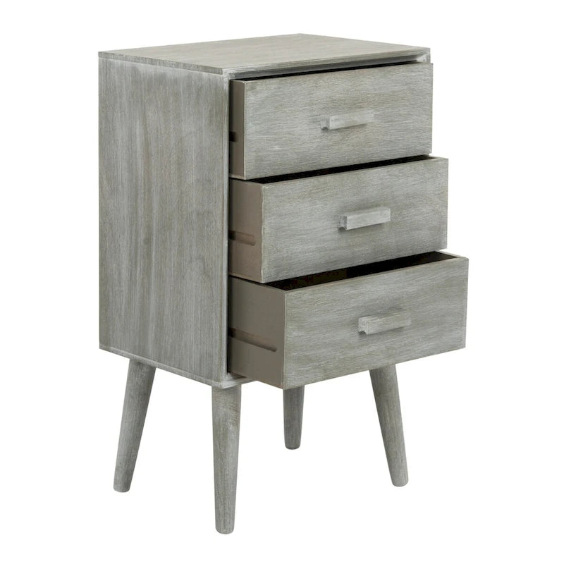 Slate Grey Mid-Century 3-Drawer Accent Chest with Tapered Wood Legs