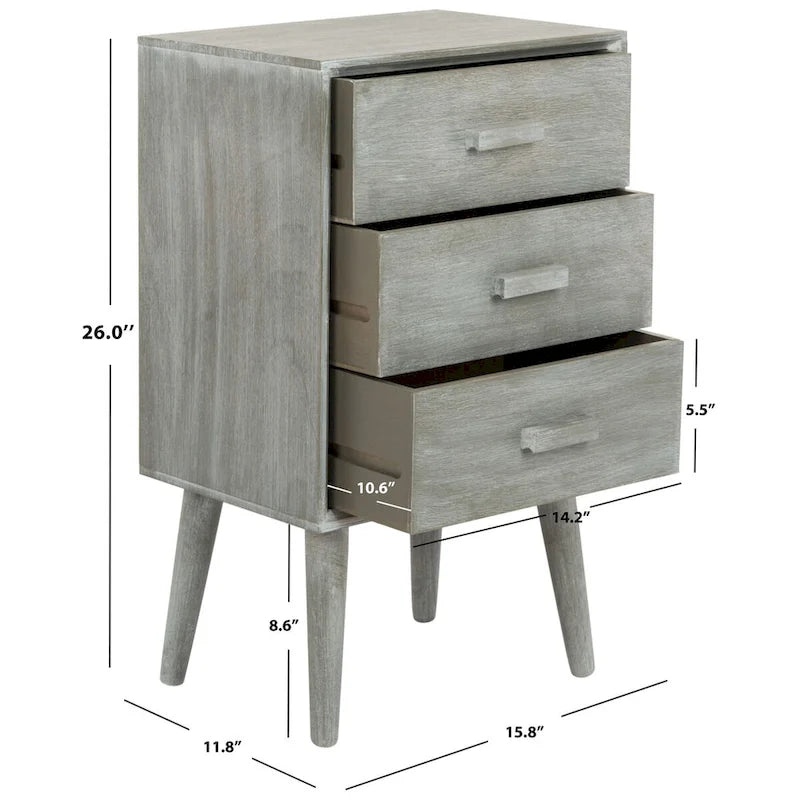 Slate Grey Mid-Century 3-Drawer Accent Chest with Tapered Wood Legs