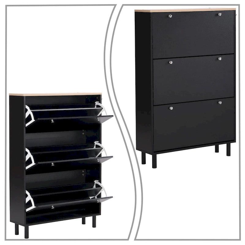 Minimalist Shoe Storage Cabinet with Wood Grain Finished Top Panel