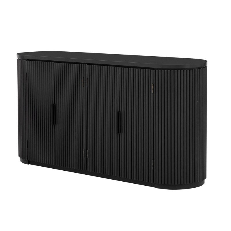4-Door Fluted Sideboard Storage Cabinet with Metal Handles Brown Black Navy Blue