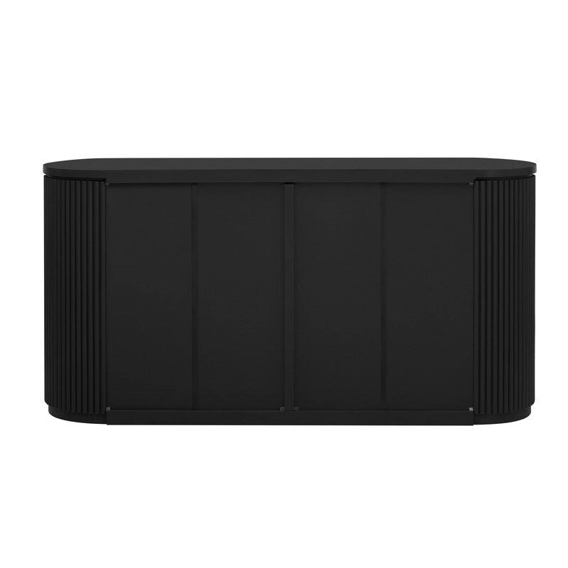 Sideboard mit 4 Türen, geriffelter Front und Metallgriffen, braun, schwarz, marineblau