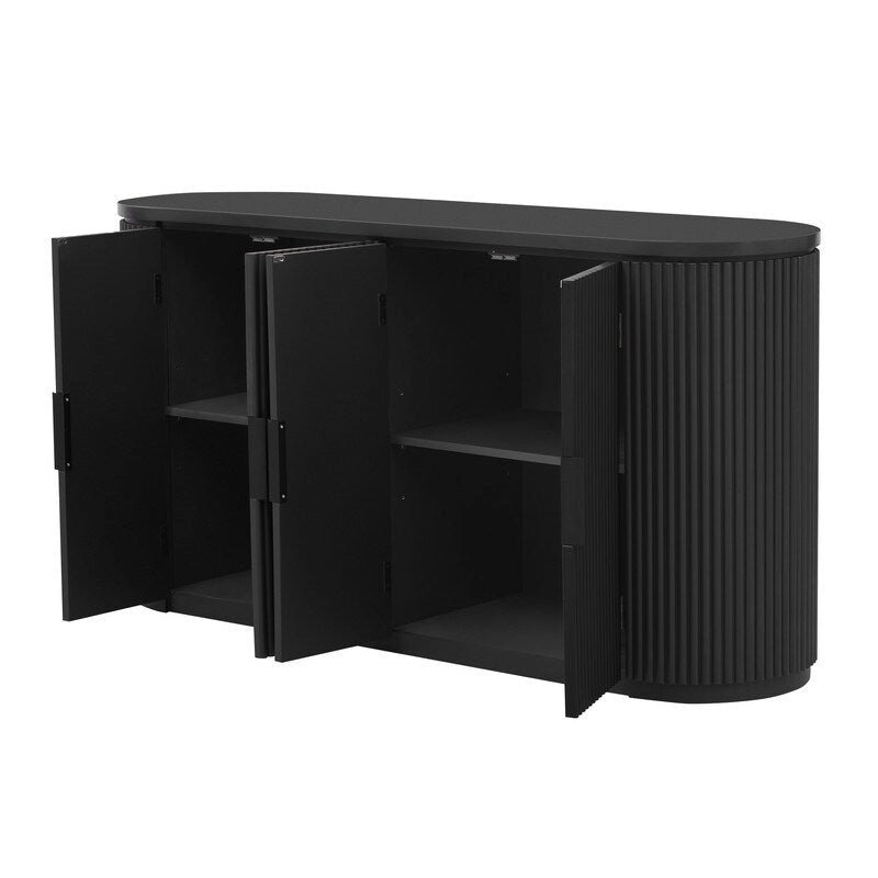Sideboard mit 4 Türen, geriffelter Front und Metallgriffen, braun, schwarz, marineblau