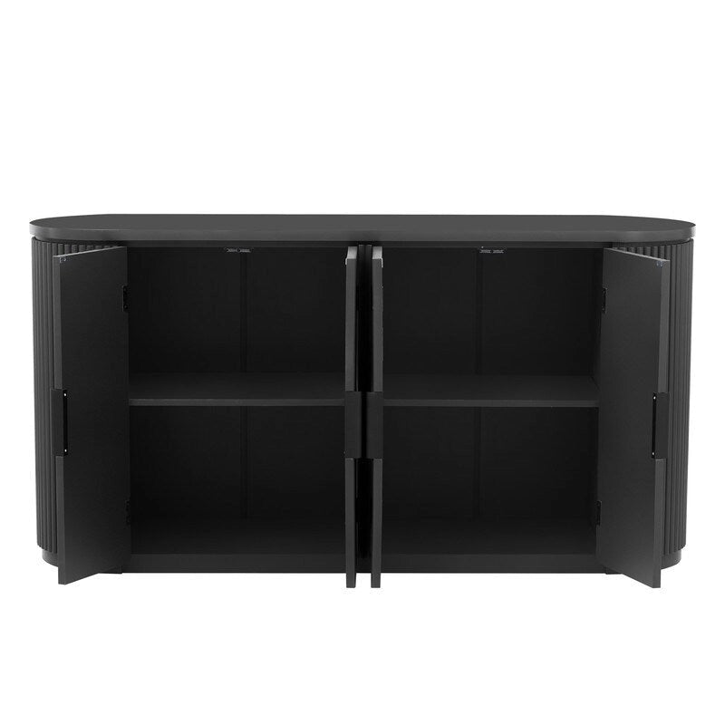 Sideboard mit 4 Türen, geriffelter Front und Metallgriffen, braun, schwarz, marineblau