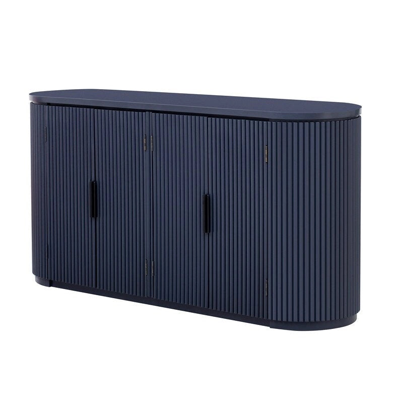 Sideboard mit 4 Türen, geriffelter Front und Metallgriffen, braun, schwarz, marineblau