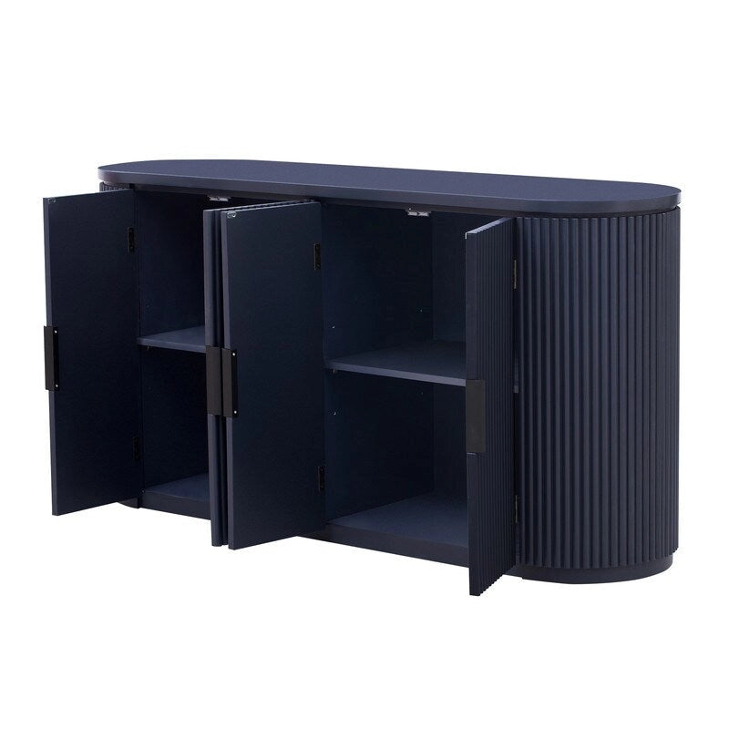 Sideboard mit 4 Türen, geriffelter Front und Metallgriffen, braun, schwarz, marineblau