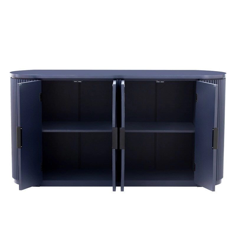Sideboard mit 4 Türen, geriffelter Front und Metallgriffen, braun, schwarz, marineblau