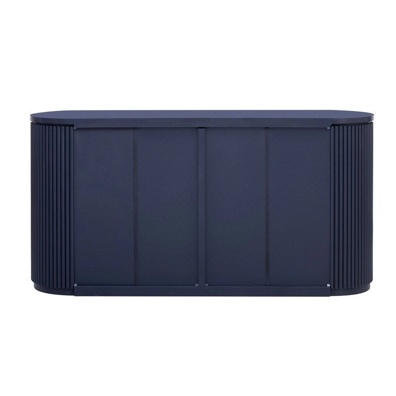 Sideboard mit 4 Türen, geriffelter Front und Metallgriffen, braun, schwarz, marineblau