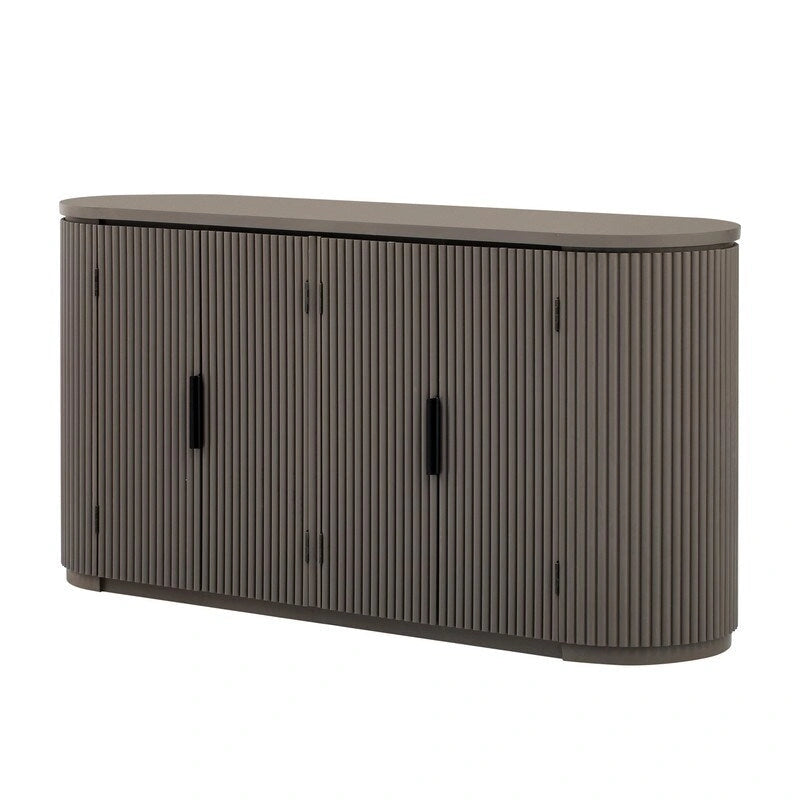 Sideboard mit 4 Türen, geriffelter Front und Metallgriffen, braun, schwarz, marineblau