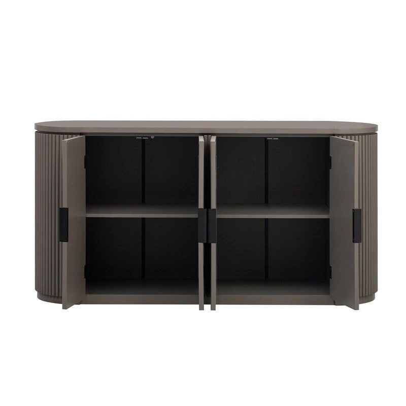 Sideboard mit 4 Türen, geriffelter Front und Metallgriffen, braun, schwarz, marineblau
