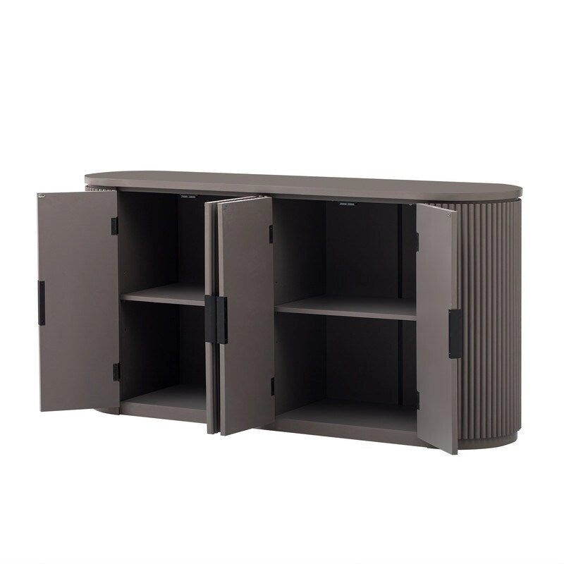 Sideboard mit 4 Türen, geriffelter Front und Metallgriffen, braun, schwarz, marineblau