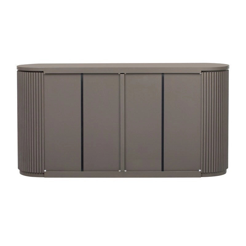 Sideboard mit 4 Türen, geriffelter Front und Metallgriffen, braun, schwarz, marineblau