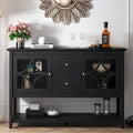Black Sideboard Buffet Cabinet with Glass Doors Drawers and Open Shelf