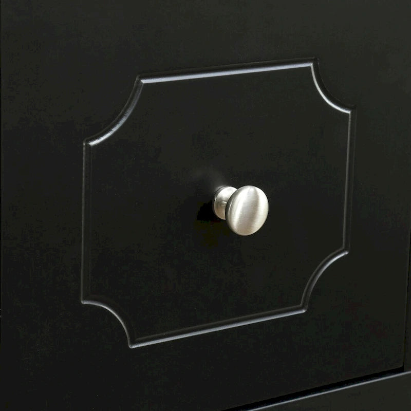 Black Sideboard Buffet Cabinet with Glass Doors Drawers and Open Shelf