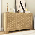 Natural Wood Woven Door Sideboard Cabinet with Gold Handles