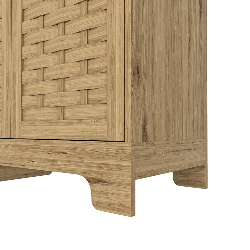 Natural Wood Woven Door Sideboard Cabinet with Gold Handles