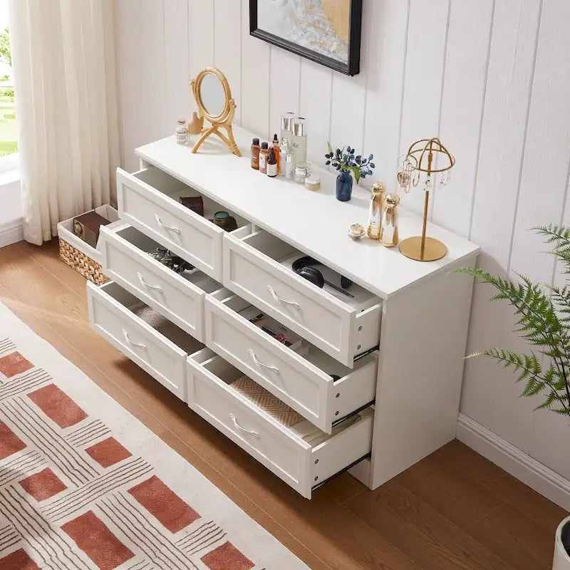 6-Drawer Bedroom Dresser with Metal Pulls and Anti-Tip Device