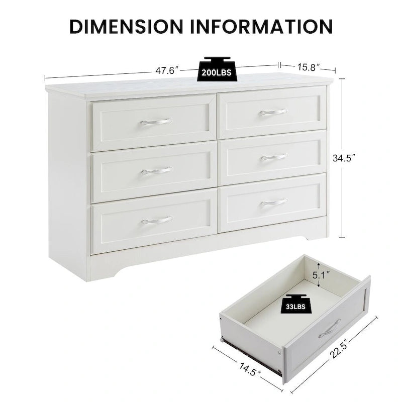 6-Drawer Bedroom Dresser with Metal Pulls and Anti-Tip Device