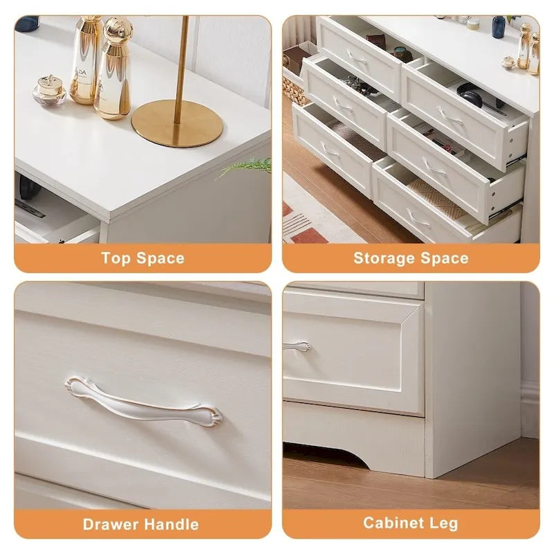 6-Drawer Bedroom Dresser with Metal Pulls and Anti-Tip Device