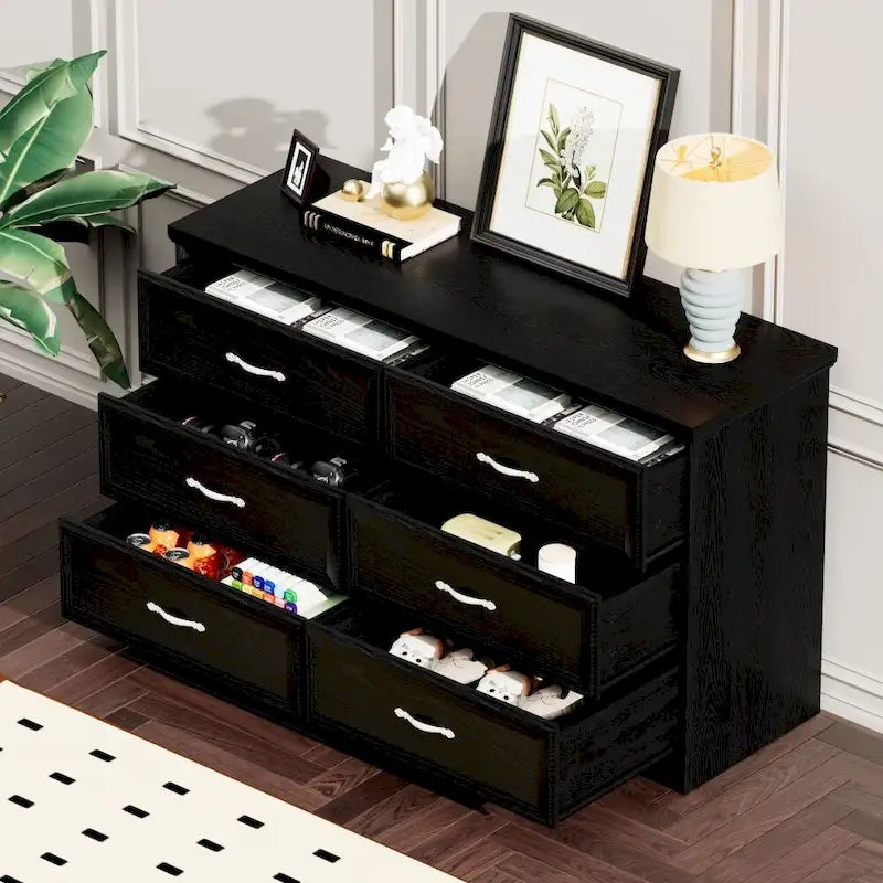 6-Drawer Bedroom Dresser with Metal Pulls and Anti-Tip Device