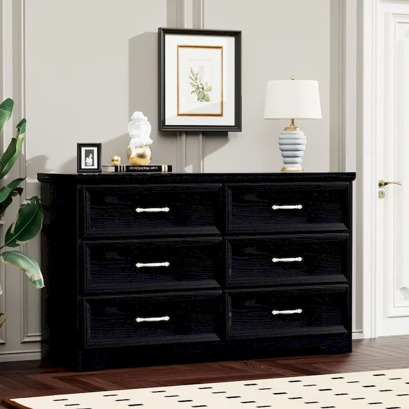 6-Drawer Bedroom Dresser with Metal Pulls and Anti-Tip Device
