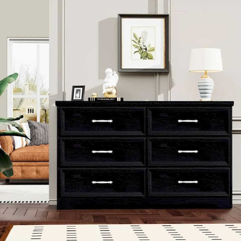 6-Drawer Bedroom Dresser with Metal Pulls and Anti-Tip Device