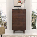 Brown Wood 7-Drawer Dresser Cabinet with Birch Legs Retro Style