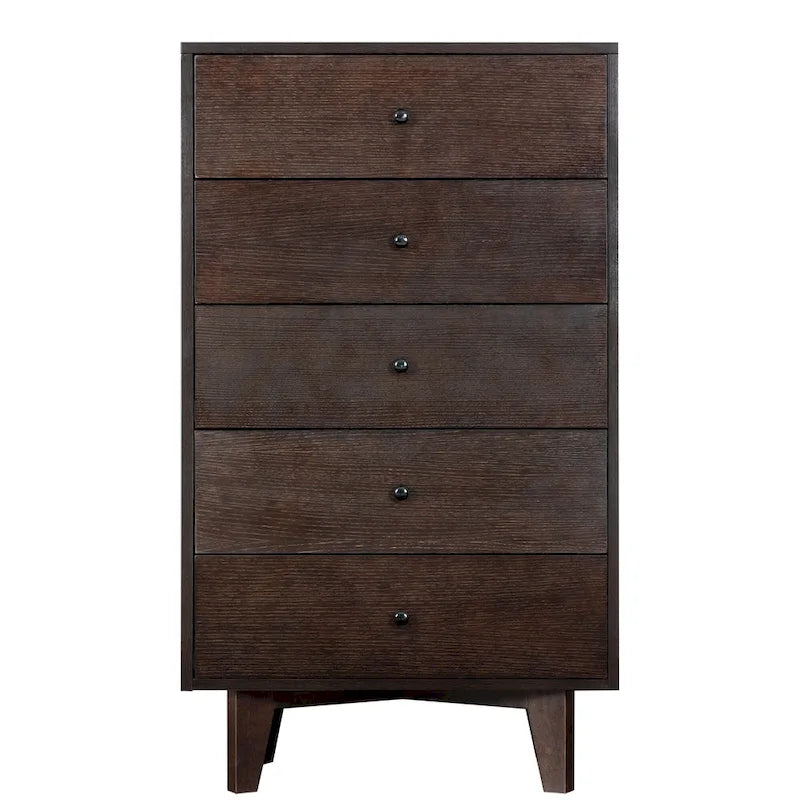 Brown Wood 7-Drawer Dresser Cabinet with Birch Legs Retro Style