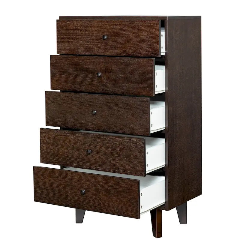 Brown Wood 7-Drawer Dresser Cabinet with Birch Legs Retro Style