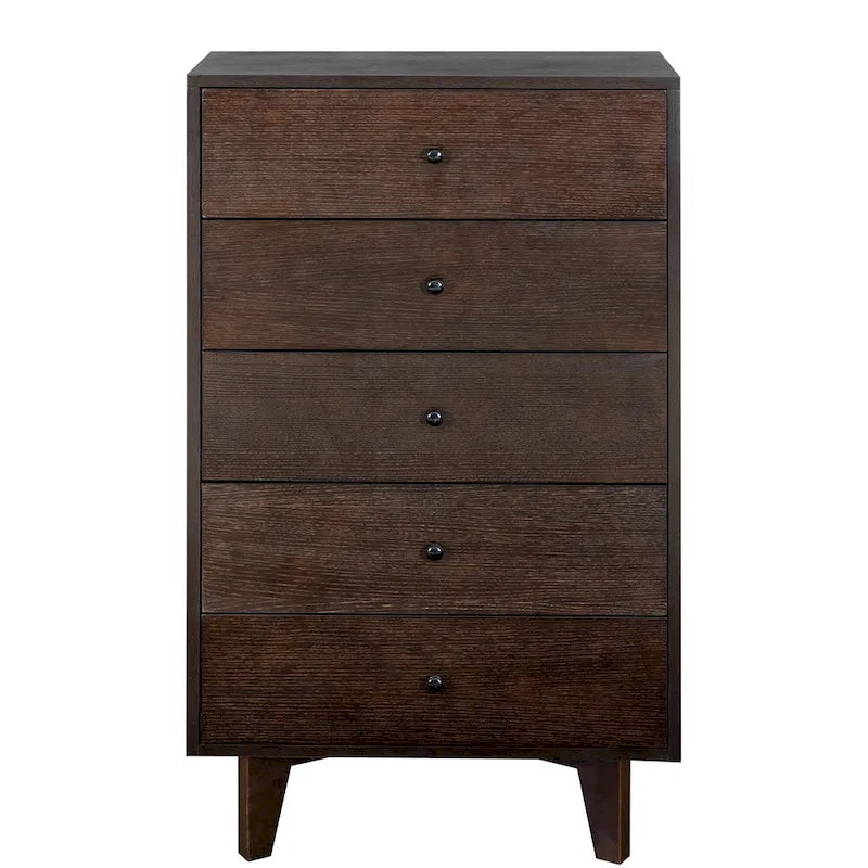 Brown Wood 7-Drawer Dresser Cabinet with Birch Legs Retro Style