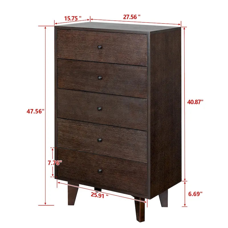 Brown Wood 7-Drawer Dresser Cabinet with Birch Legs Retro Style