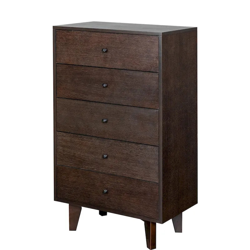 Brown Wood 7-Drawer Dresser Cabinet with Birch Legs Retro Style