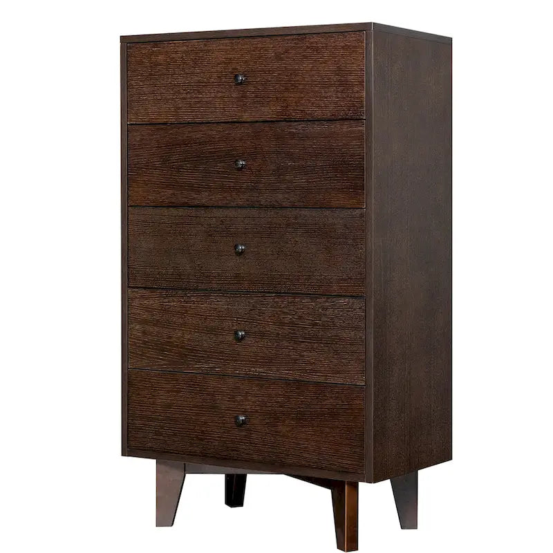 Brown Wood 7-Drawer Dresser Cabinet with Birch Legs Retro Style