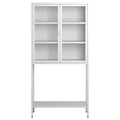 Steel Frame Glass Door Display Storage Cabinet with Adjustable Shelves and Open Bottom Rack