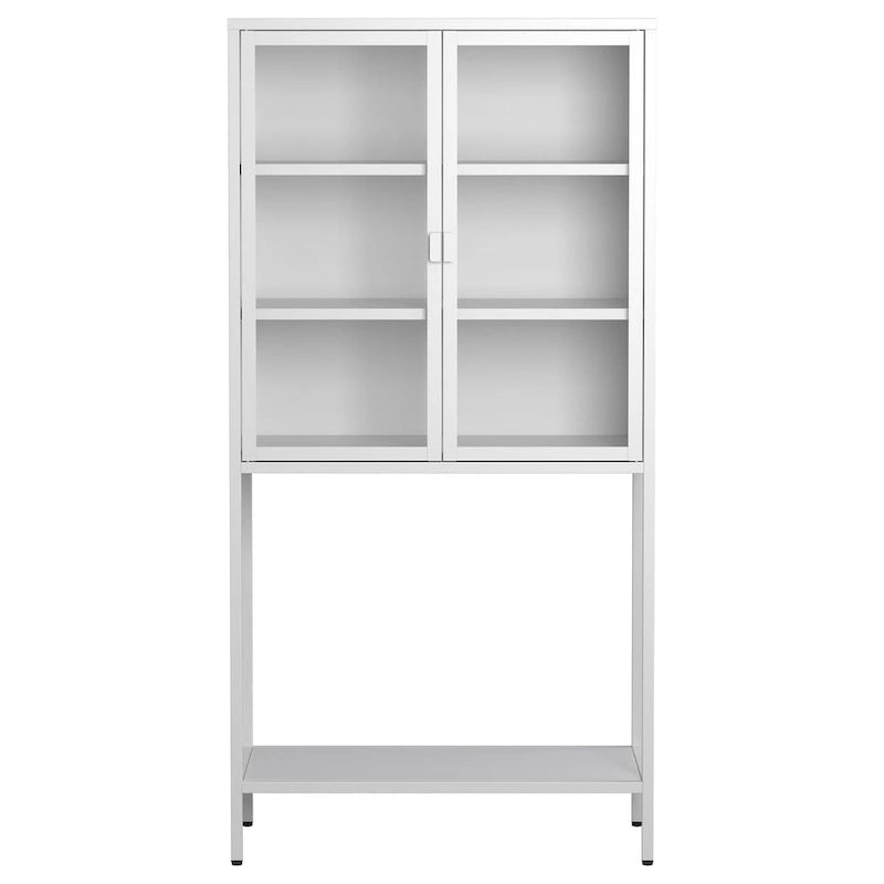 Steel Frame Glass Door Display Storage Cabinet with Adjustable Shelves and Open Bottom Rack