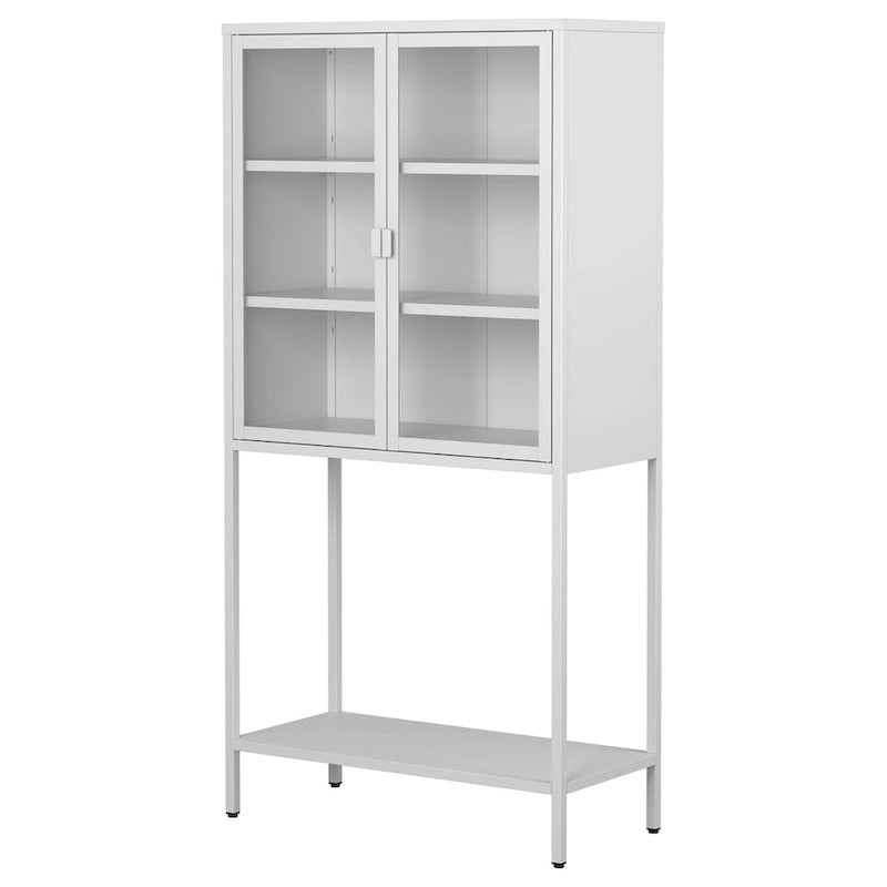 Steel Frame Glass Door Display Storage Cabinet with Adjustable Shelves and Open Bottom Rack