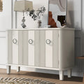 Black Three-Door Sideboard Cabinet with Metal Ring Handles Fluted Doors