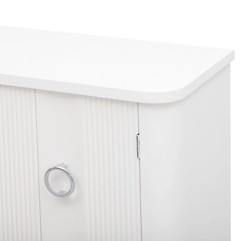 Black Three-Door Sideboard Cabinet with Metal Ring Handles Fluted Doors