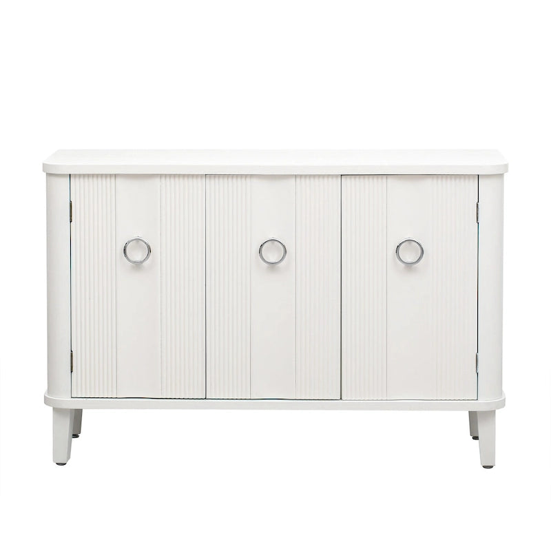 Black Three-Door Sideboard Cabinet with Metal Ring Handles Fluted Doors