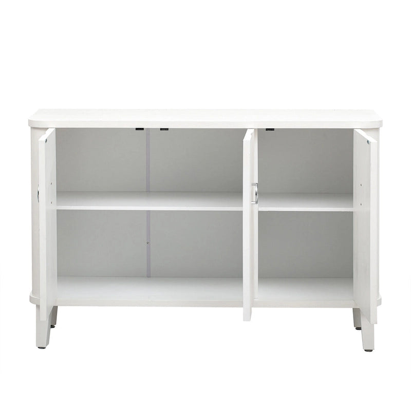 Black Three-Door Sideboard Cabinet with Metal Ring Handles Fluted Doors